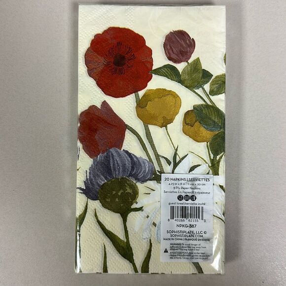 Field Poppy Florals Ivory Set of 20 x 1 Guest Size Paper Napkins - Picture 2 of 3